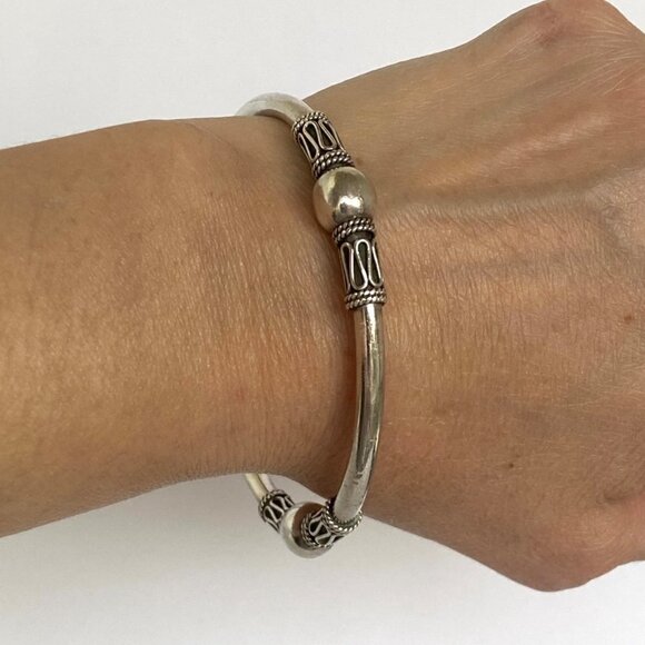 Suarti Sterling Silver 925 BA Indonesia Bali Beaded Round Bangle Bracelet 7.75" - Picture 2 of 16